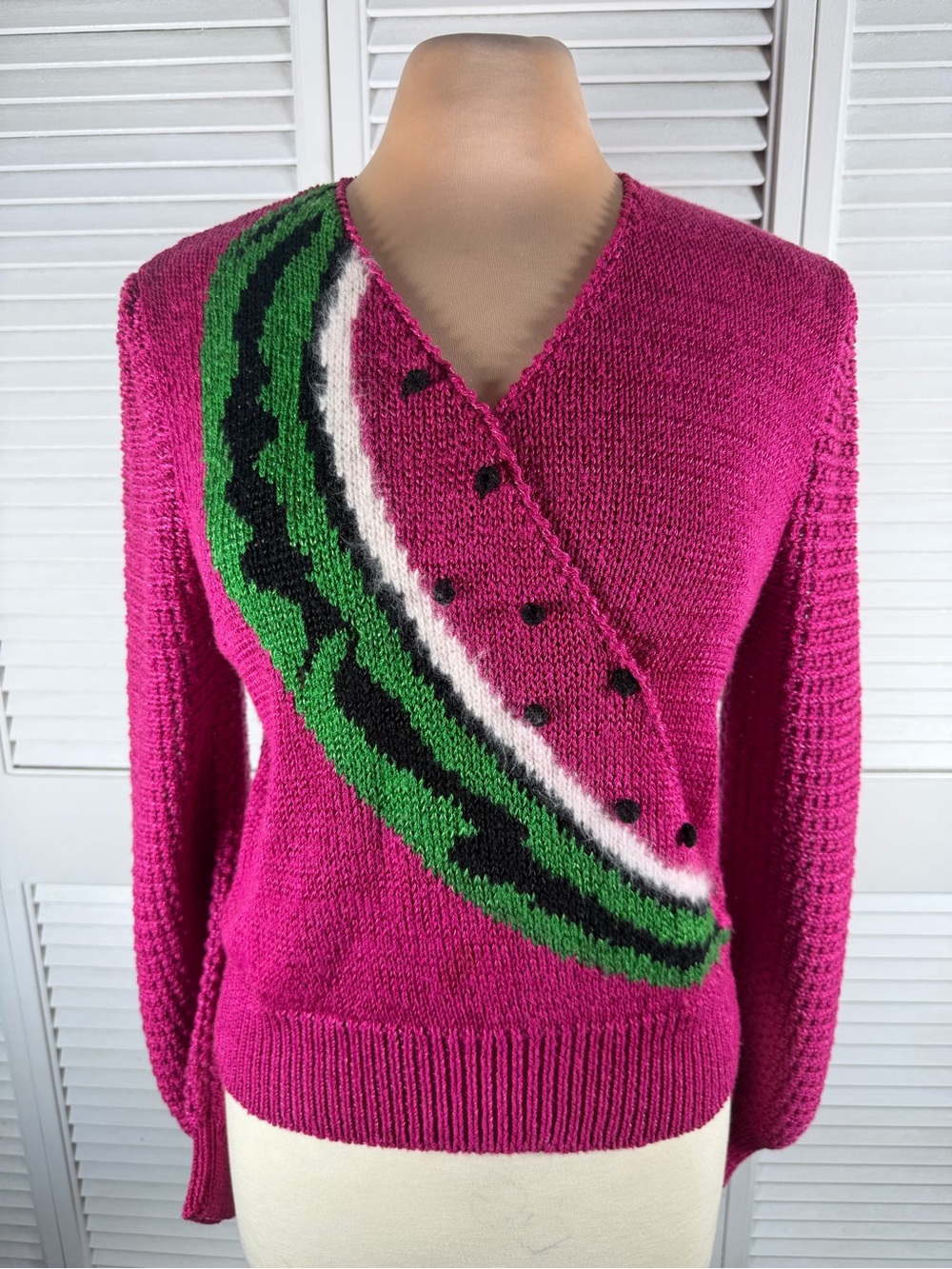 Vintage Inspiration Watermelon Hand Loomed Sweater Pink Taiwan Women's M